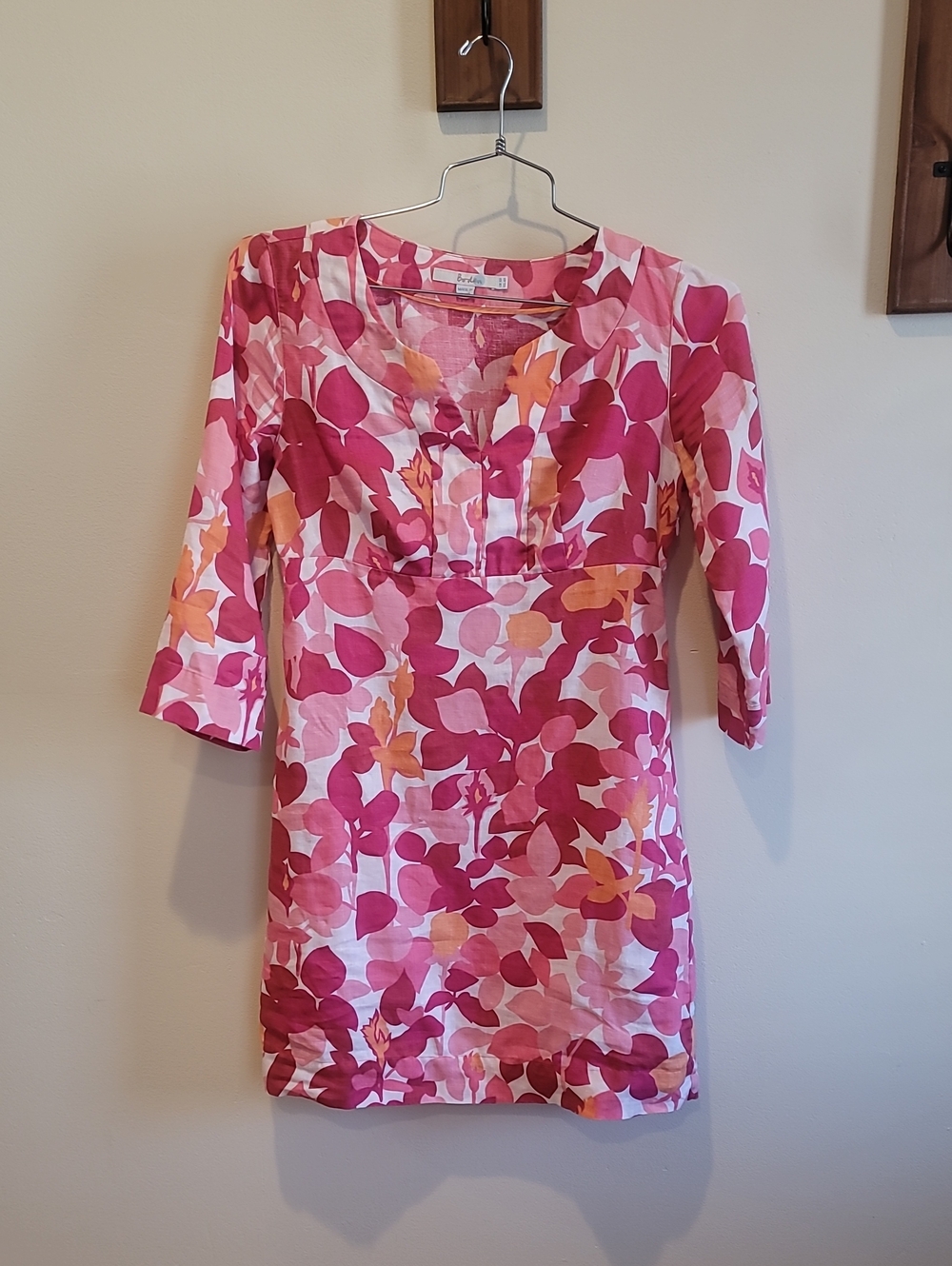Boden Pink Floral Tunic with Orange Trim